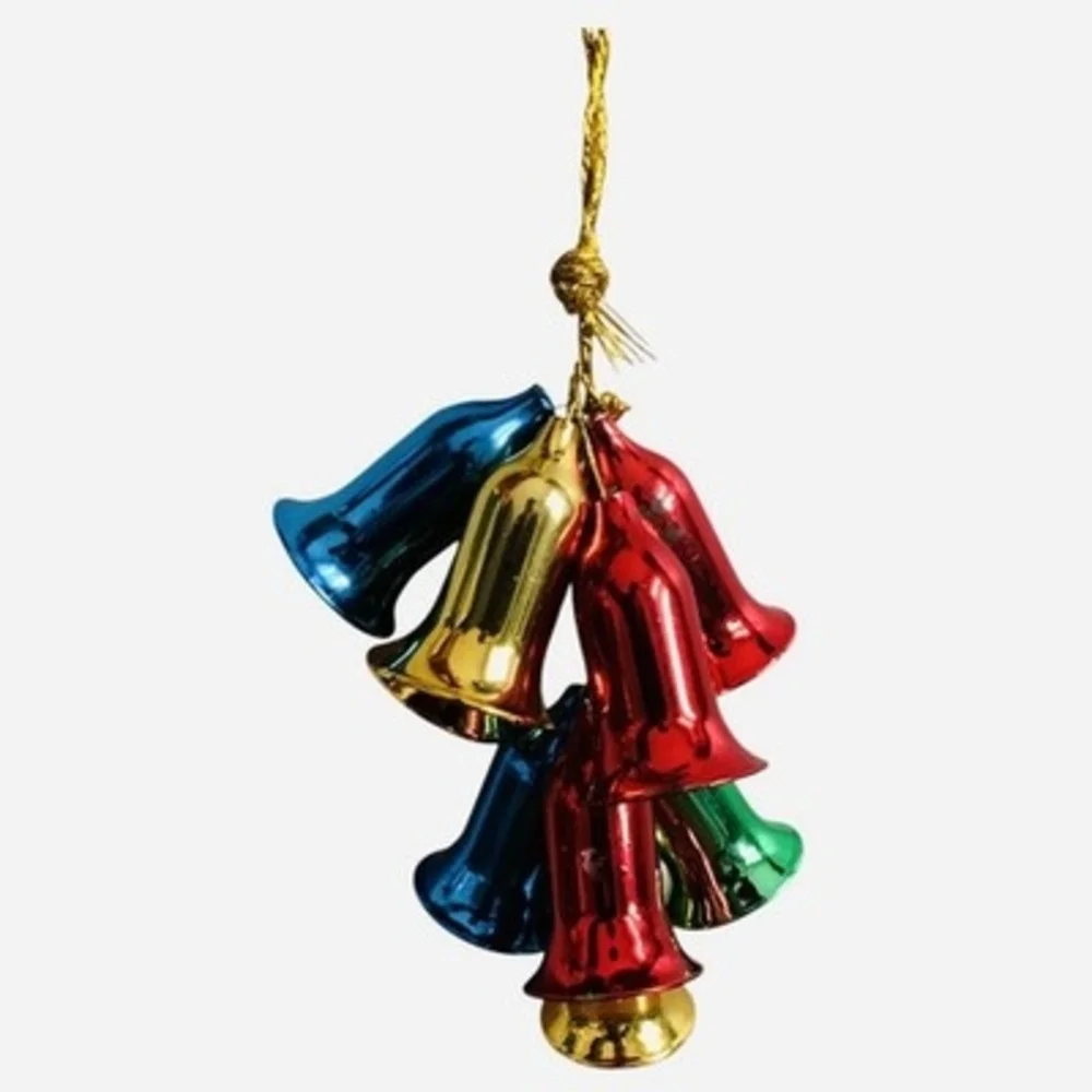 Vintage Multicolor Shimmering Bell Cluster Christmas Ornament 9 Bells 7